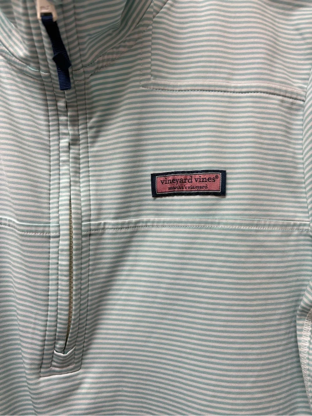 Vineyard Vines Sankaty Light Aqua Striped 1/4 Zip Pullover Size Small - Picture 2 of 6